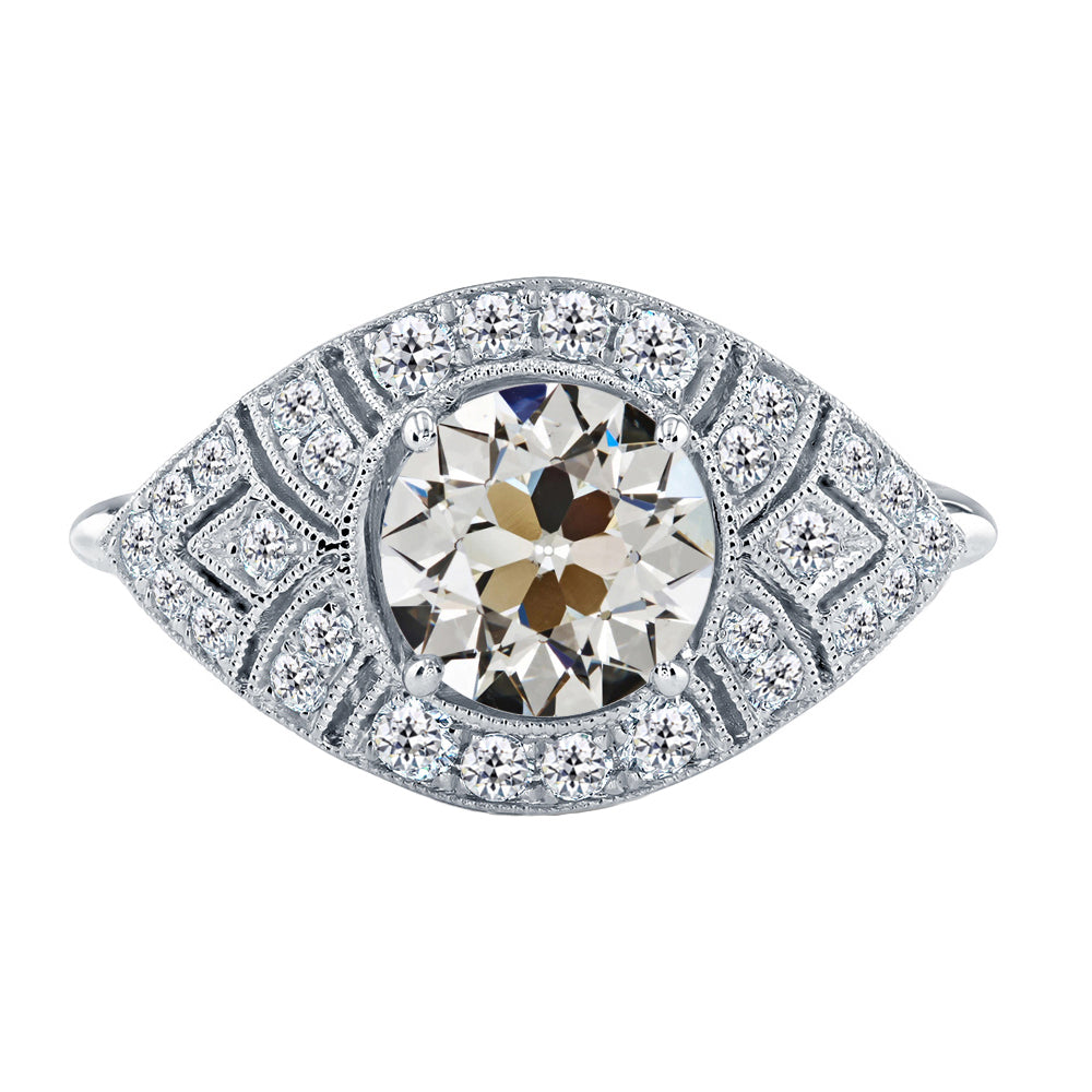 Taglio Old Mine Diamante Fine anello in Oro 14 Carati Bianco – vista principale
