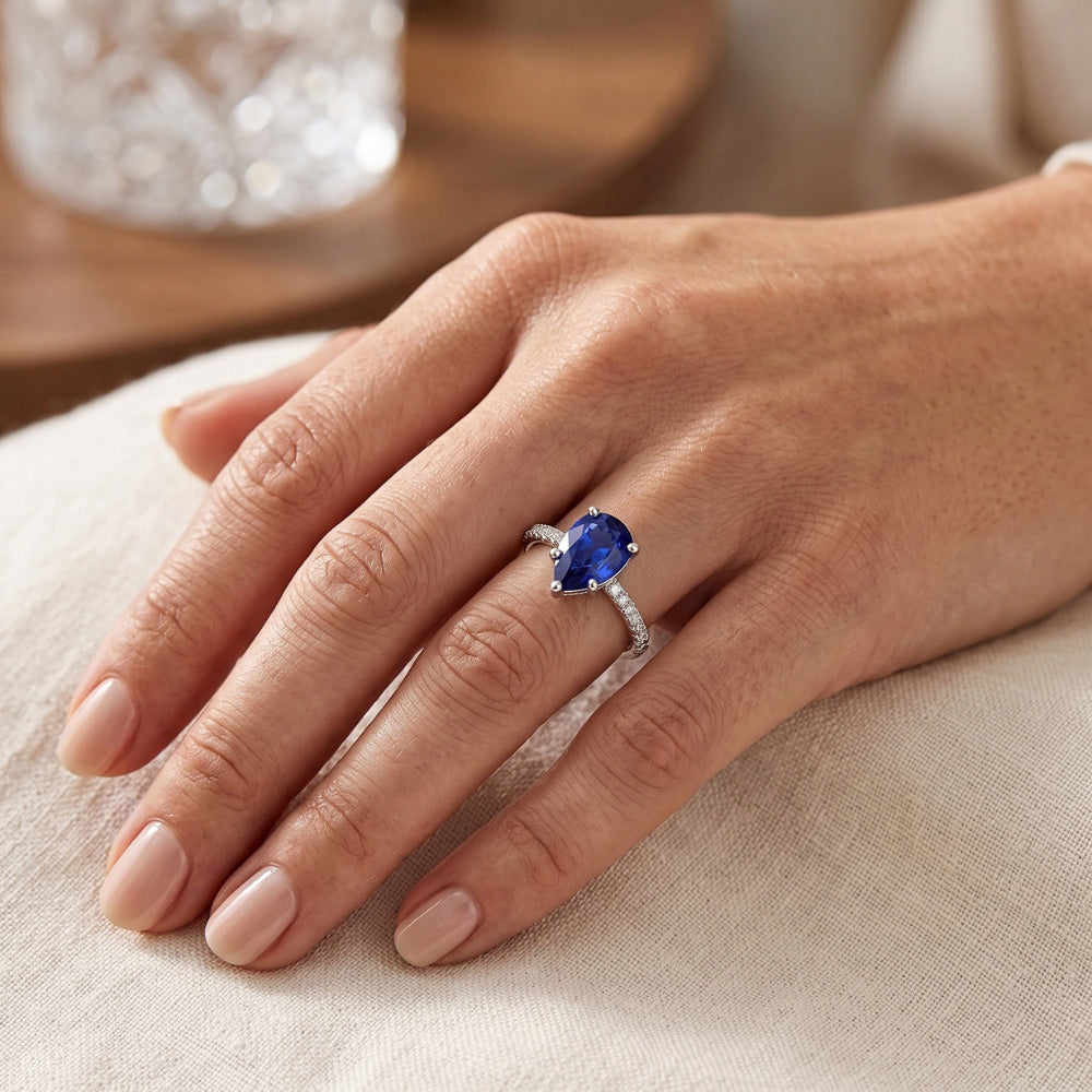 Zaffiro Blu Reale Anello Pietra Colorata di lusso – 2 carati Oro