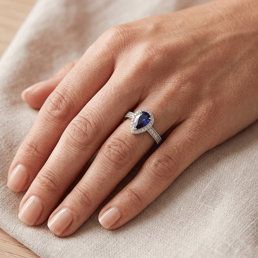 Zaffiro Blu Reale taglio Goccia Anello con Gemma 2.50 carati – Oro