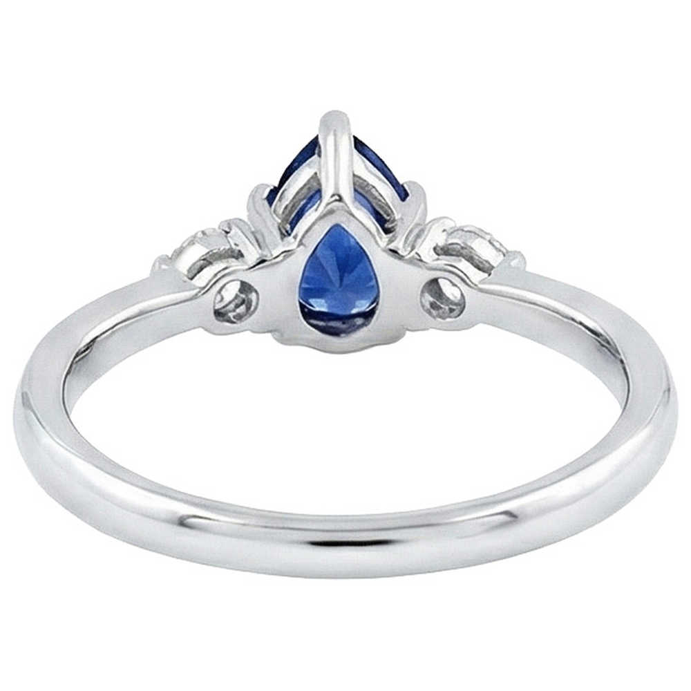 Zaffiro Ceylon Con Diamanti Naturali Autentici ( non creati in laboratorio ) 3 Pietra Anello 1.50 Carati Oro Bianco 14K