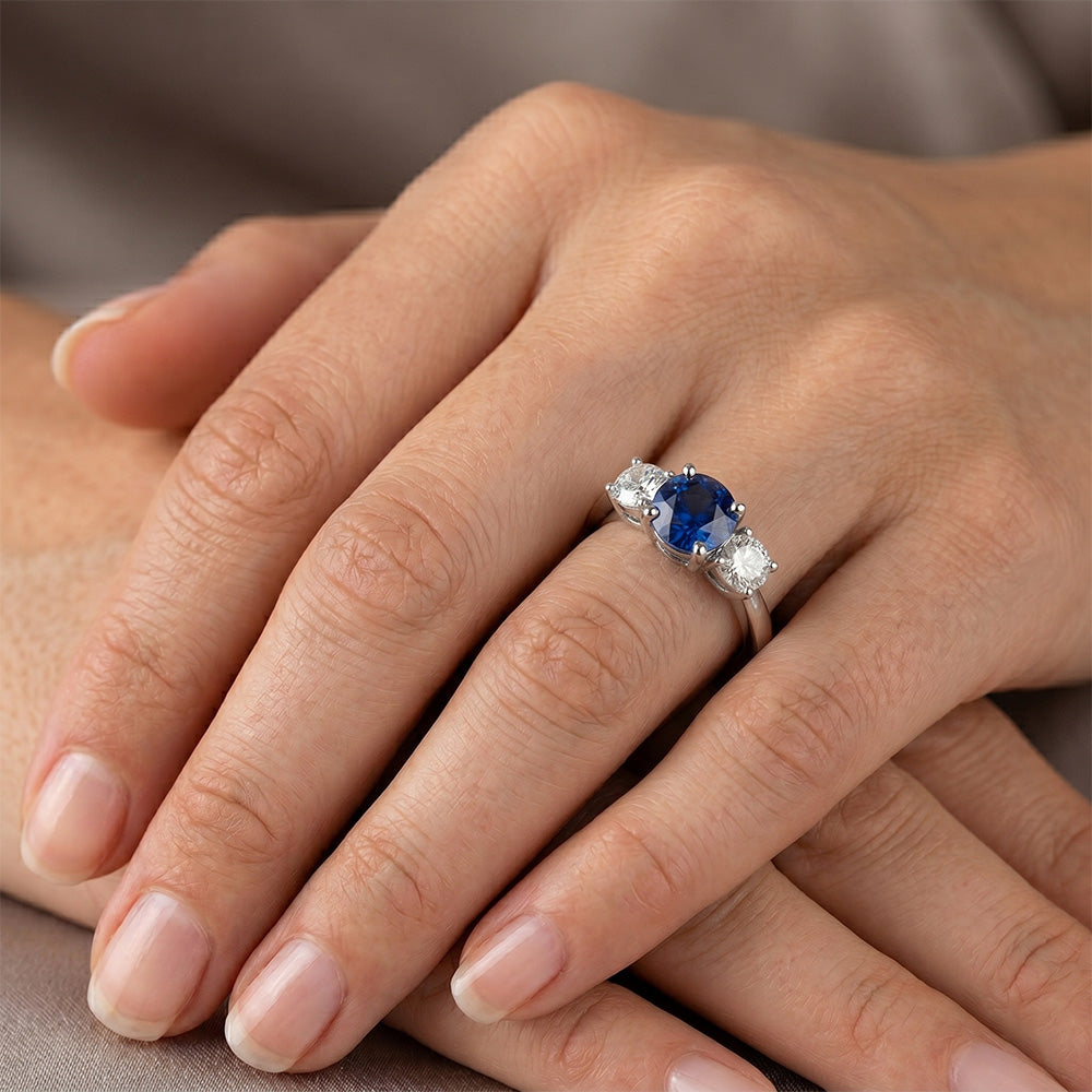 Zaffiro E Anello Di Diamanti Naturali Autentici ( non creati in laboratorio )