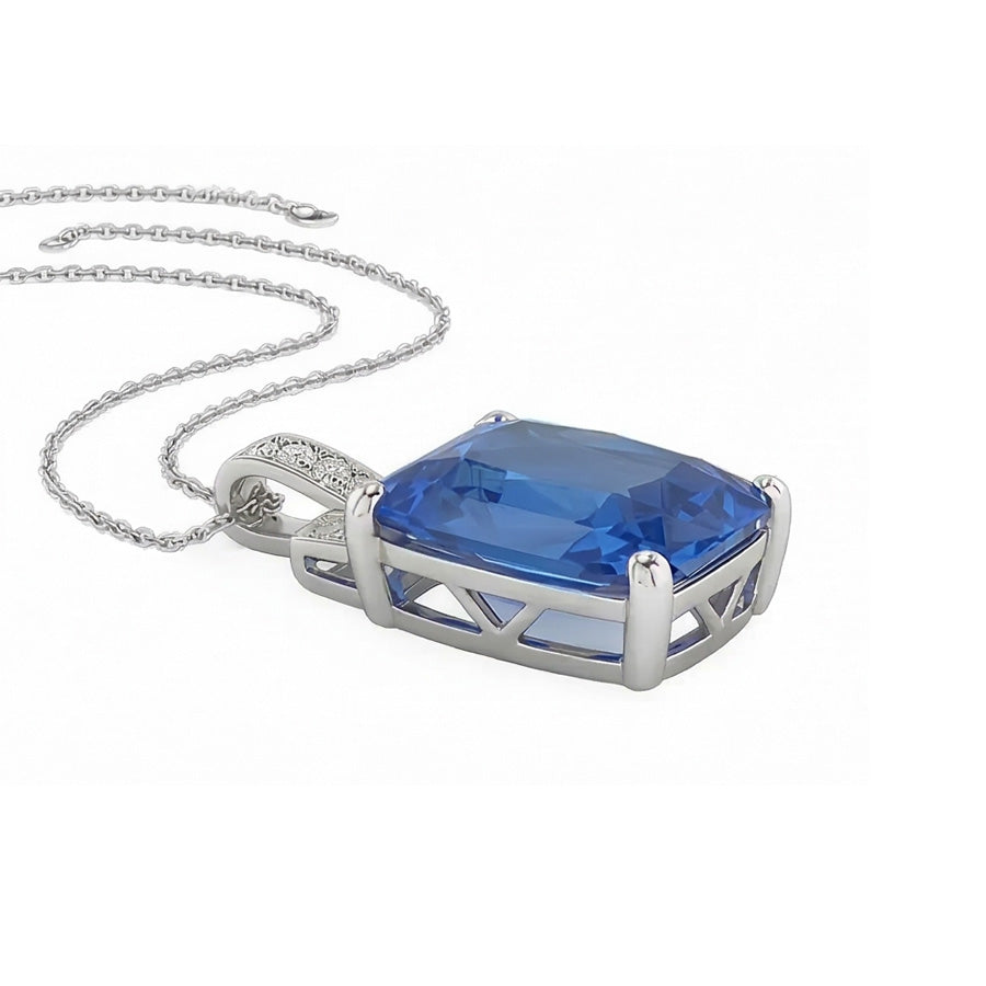 Zaffiro azzurro radiante e diamante tondo con catena 4,25 carati