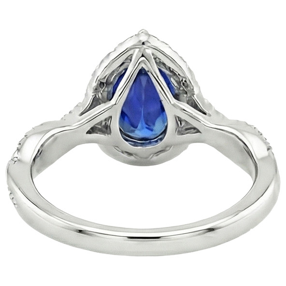 Zaffiro blu Halo Diamond Ring Prongs Pear Cut Stone 7.25 carati d'oro