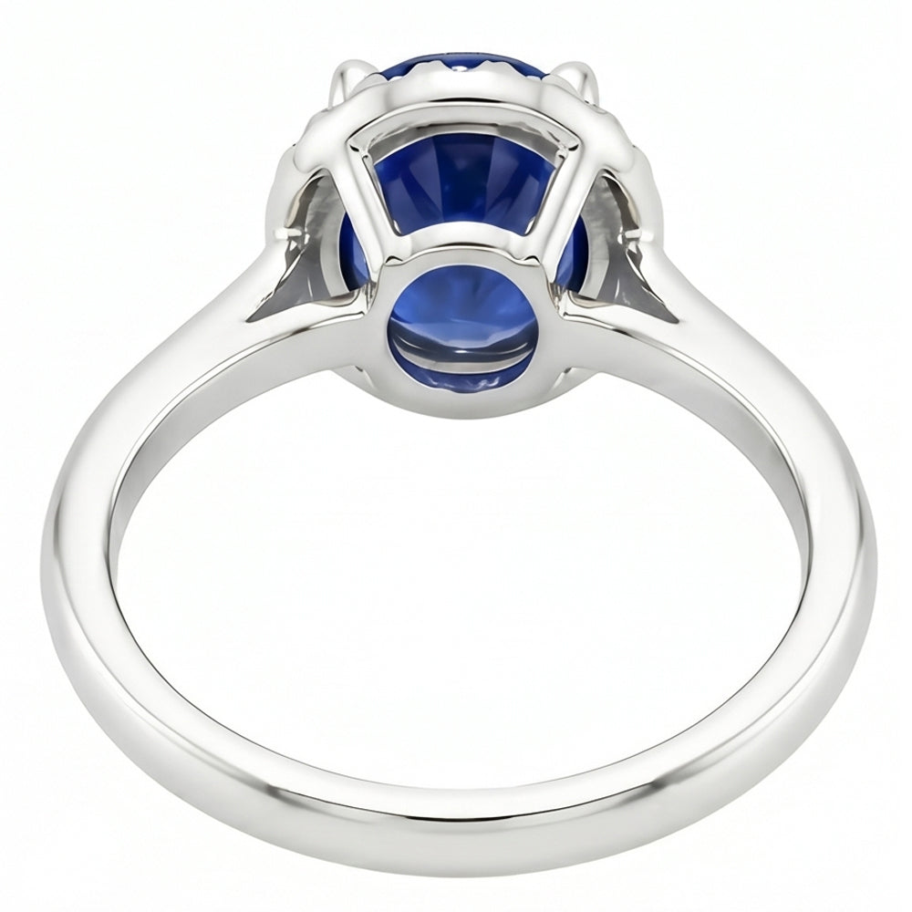 Zaffiro di Ceylon taglio ovale e rotondo con anello di diamanti 2.80 carati WG 14K