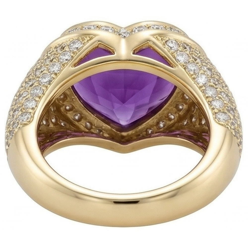 Ametista Forma Cuore Anello con Pietra Preziosa in Oro 14 Carati Giallo – vista dettaglio
