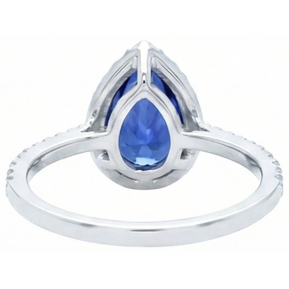 anello con zaffiro blu dello Sri Lanka taglio a pera da 2,30 carati e diamante rotondo