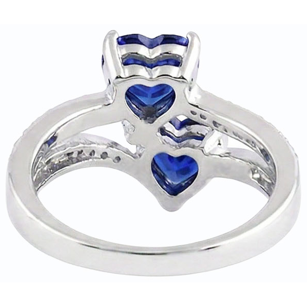 anello cuore con 3,50 carati Zaffiro blu diamante 2 pietre con gambo diviso