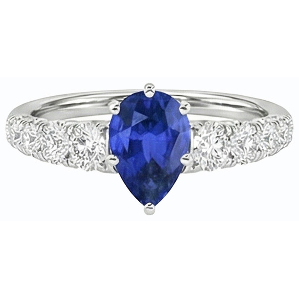 anello di fidanzamento con zaffiro blu da 3,50 carati Diamanti Naturali Autentici ( non creati in laboratorio ) a forma di pera in oro bianco 14K