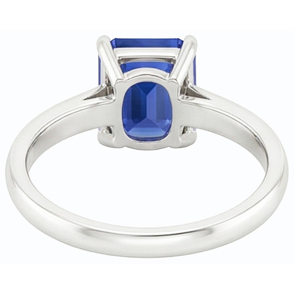 anello solitario con zaffiro blu smeraldo naturale 2 carati set di artigli in oro bianco 14K