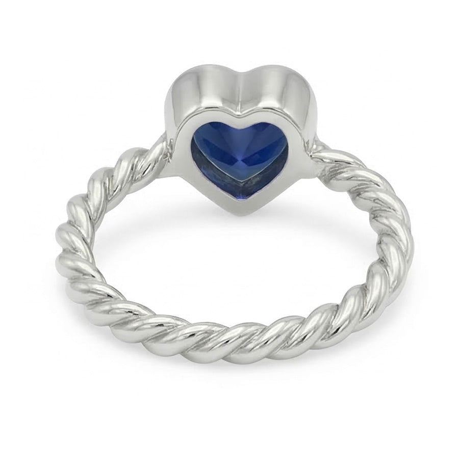 anello solitario stile corda 1,50 carati lunetta in zaffiro blu con cuore incastonato in oro bianco 14K