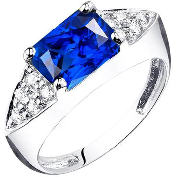 anello anniversario donna con zaffiro blu 3,50 carati e diamanti in Oro bianco 14K