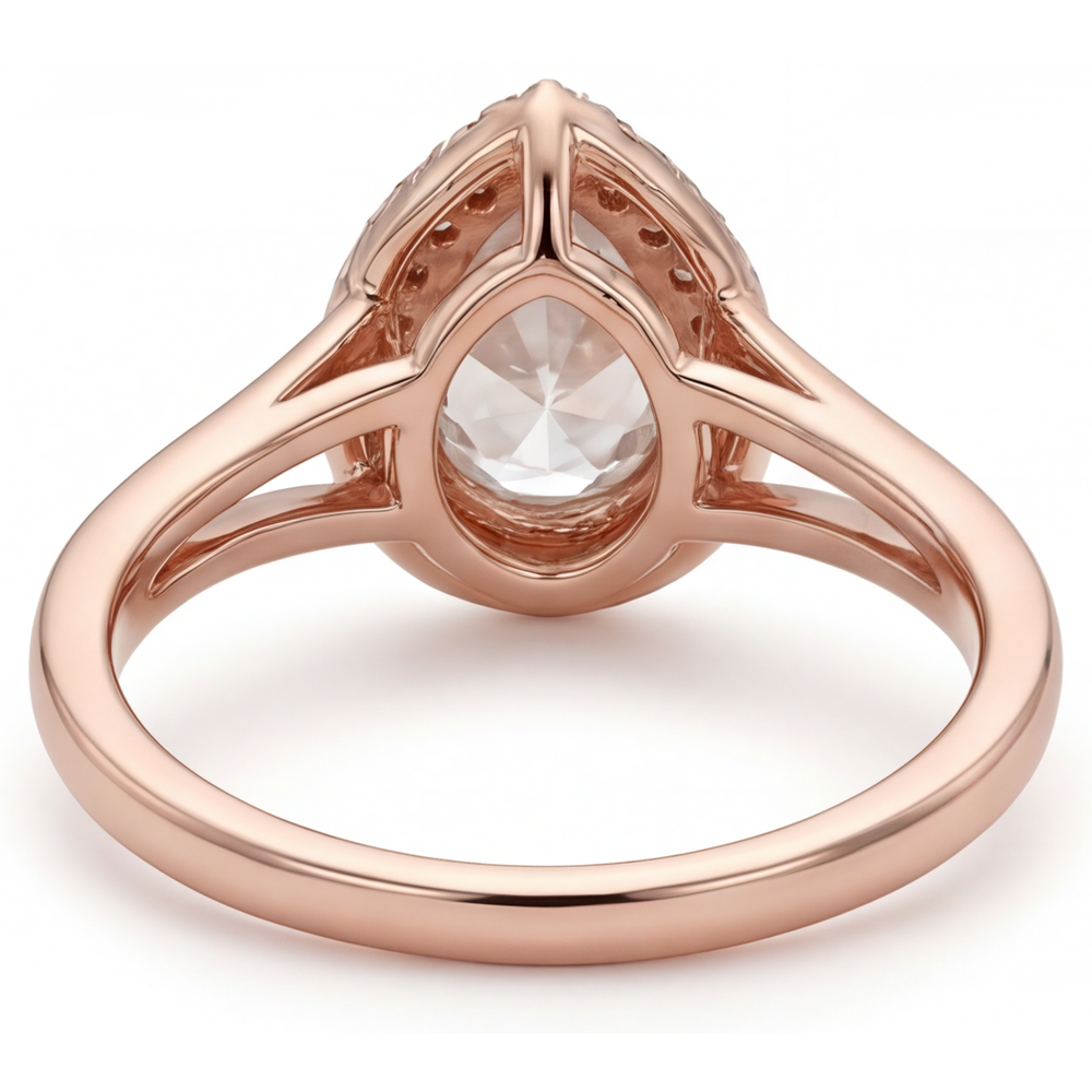 Brillante Goccia Anello di Fidanzamento Halo in Oro Rosa 14K – vista profilo