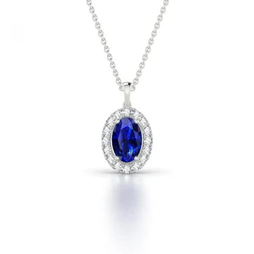 collana pendente con zaffiro Ceylon 3,25 carati e diamanti in oro bianco 14K
