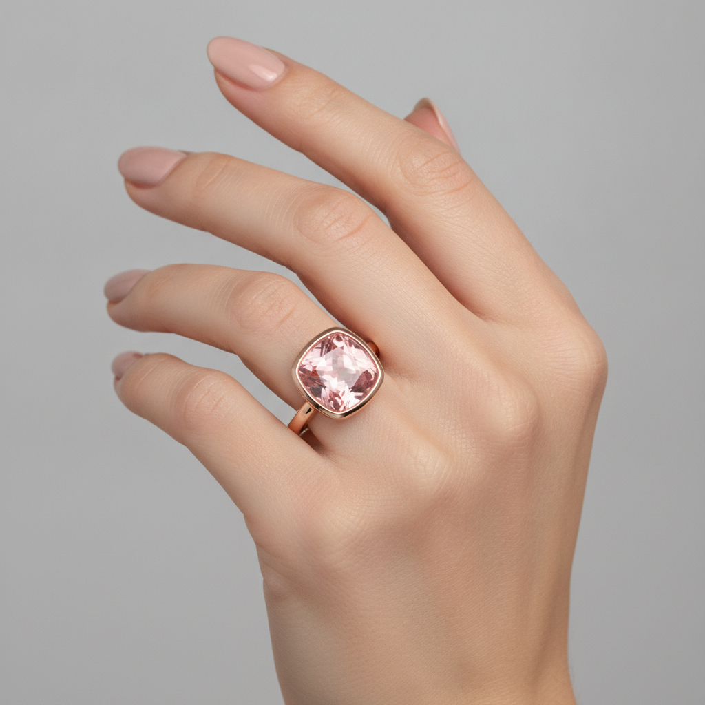 Anello di Fidanzamento Solitario con Zaffiro Padparadscha Naturale da 2,5 Carati Taglio Cuscino con Lunetta in Oro Rosa 14K