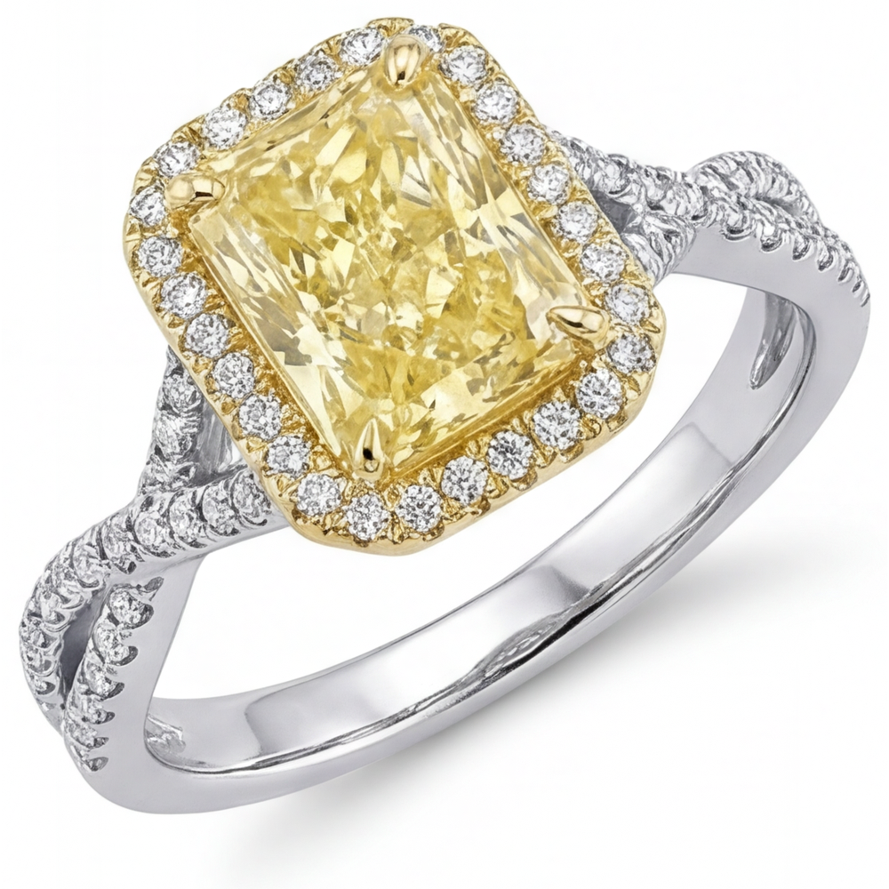 Diamante Giallo Canarino Anello 3 carati Oro Bicolore 14K – vista principale