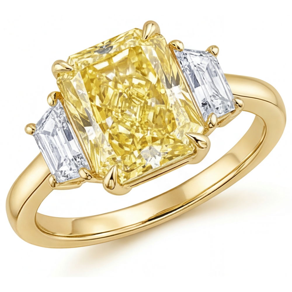 Diamante Giallo Canarino Anello con Gemma 3,25 carati Oro Giallo 14K – vista principale
