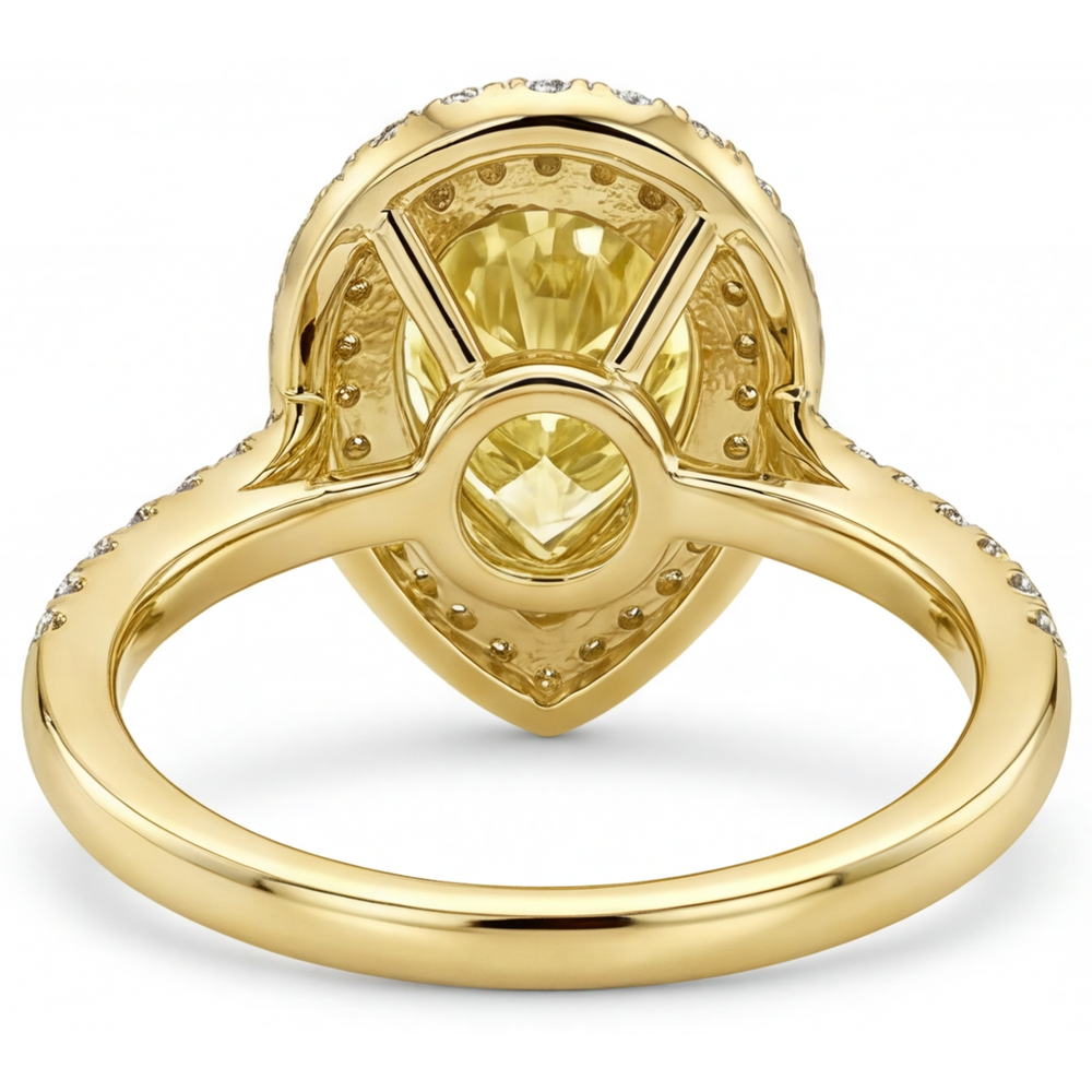 Diamante Giallo Canarino Taglio a Pera Anello di Fidanzamento Halo in Oro Giallo 14K – vista dall'alto