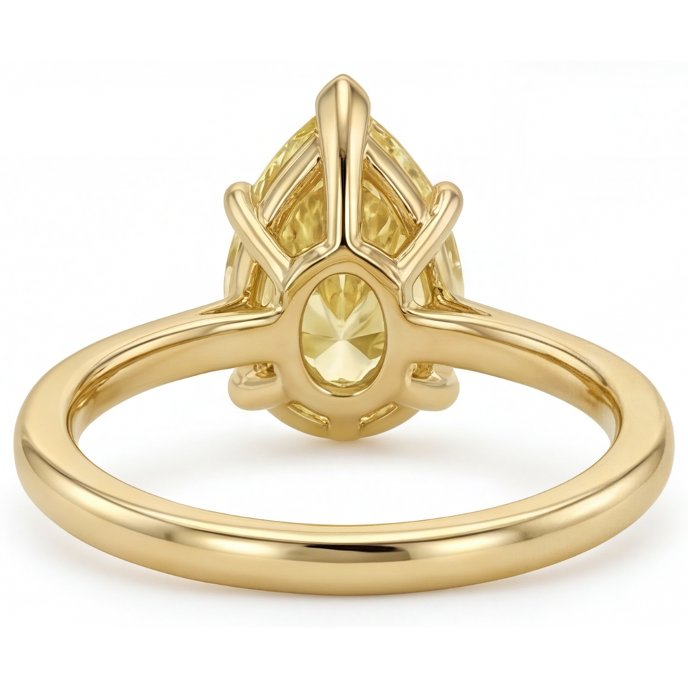 Taglio a Pera Diamante Giallo Canarino anello in Oro Giallo 14K – vista posteriore