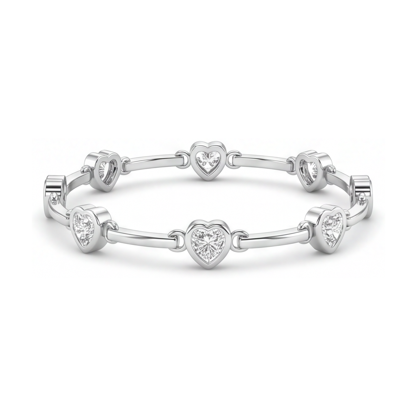 Bracciale a Cuore con Diamanti da Laboratorio 4 Carati con Barrette in Oro Bianco 14K 7 Pollici