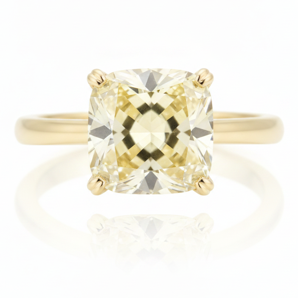Anello di Fidanzamento con Pietra Preziosa Gialla, Solitario con Diamante Naturale Fantasia Taglio Radiant da 2,17 Carati in Oro 18K