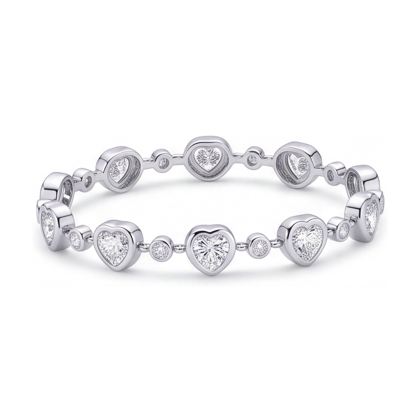 Bracciale con diamanti a cuore 4 carati da laboratorio a stazioni con lunetta in Oro Bianco 14K 7 pollici
