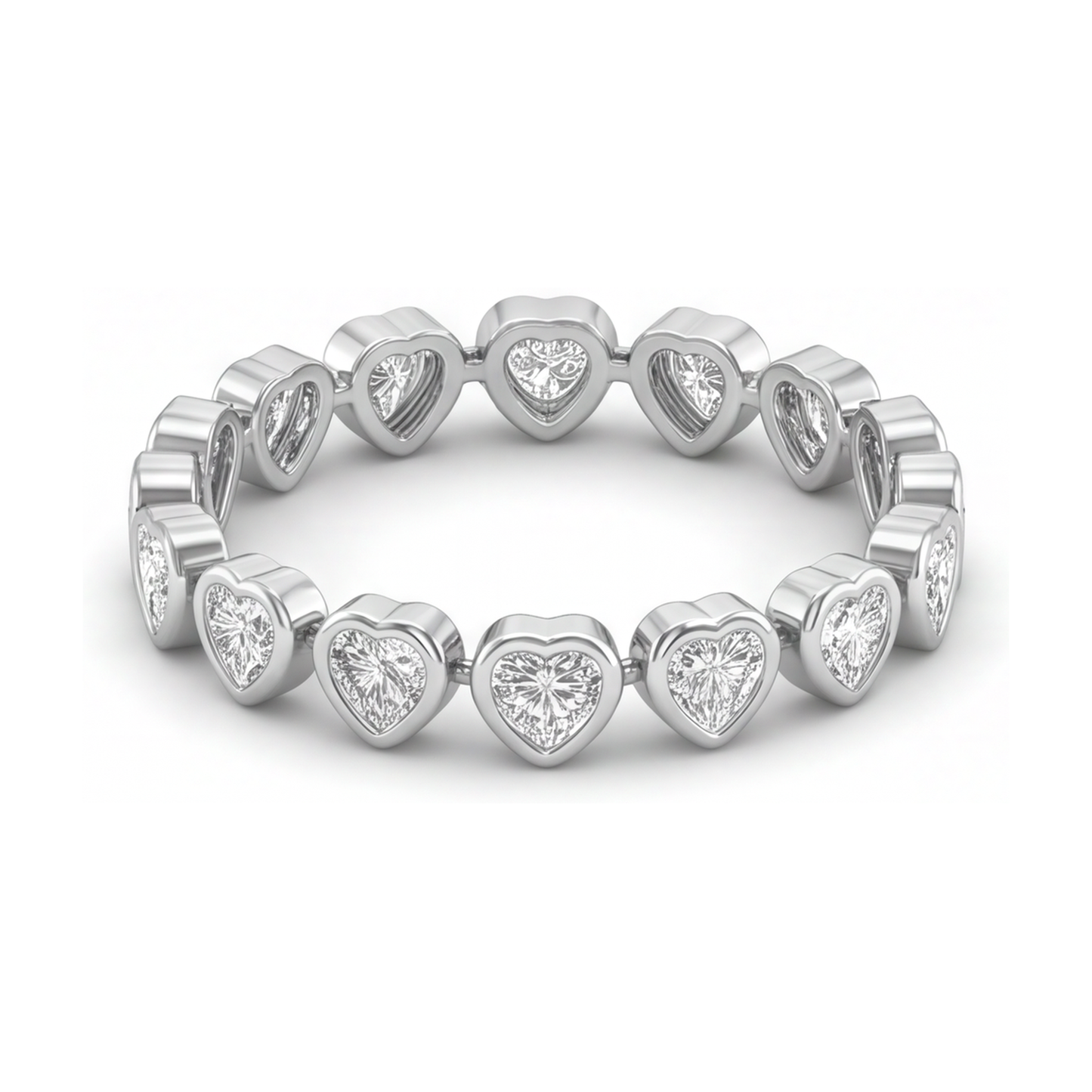 Bracciale Tennis con Diamanti da Laboratorio 7 Carati Lunetta a Cuore in Oro Bianco 14K 7 Pollici