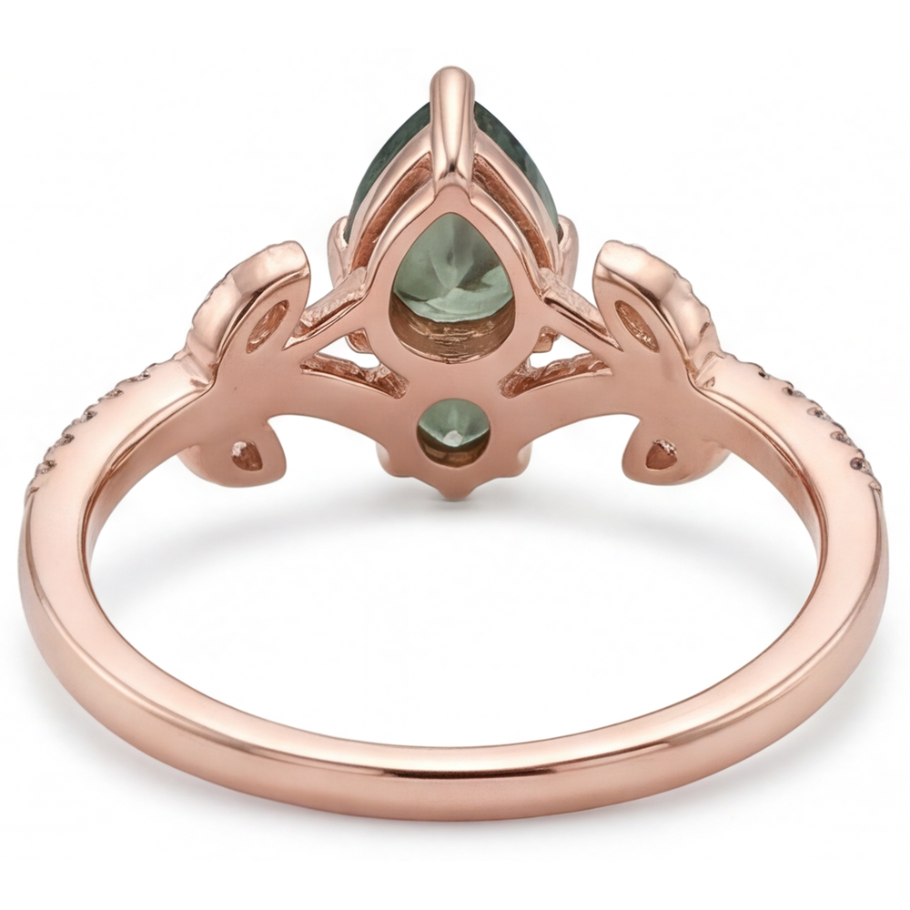 Taglio a Pera Moss Agate anello in Oro Rosa 14K – vista profilo