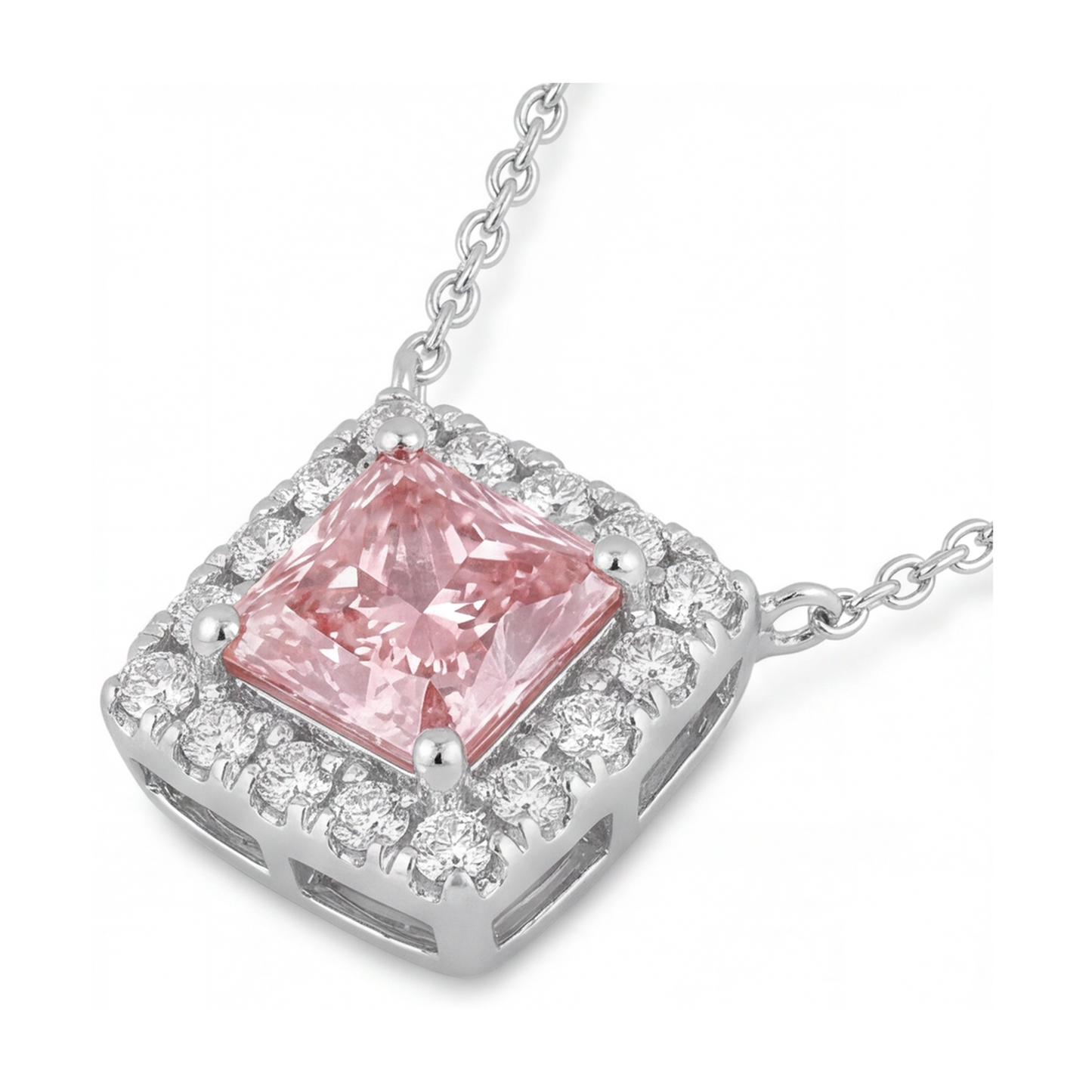 Collana con diamante rosa naturale taglio princess da 0,95 carati