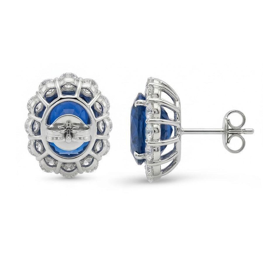 orecchino da donna con zaffiro dello Sri Lanka da 6,40 carati e diamanti in oro bianco 14K