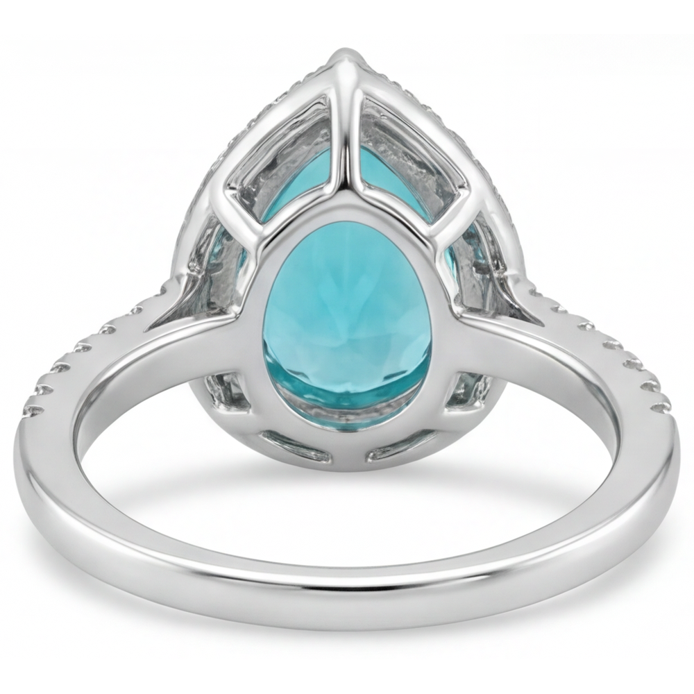Paraiba Neon Taglio a Pera Anello di Fidanzamento Halo in Oro 14 Carati Bianco – vista dall'alto