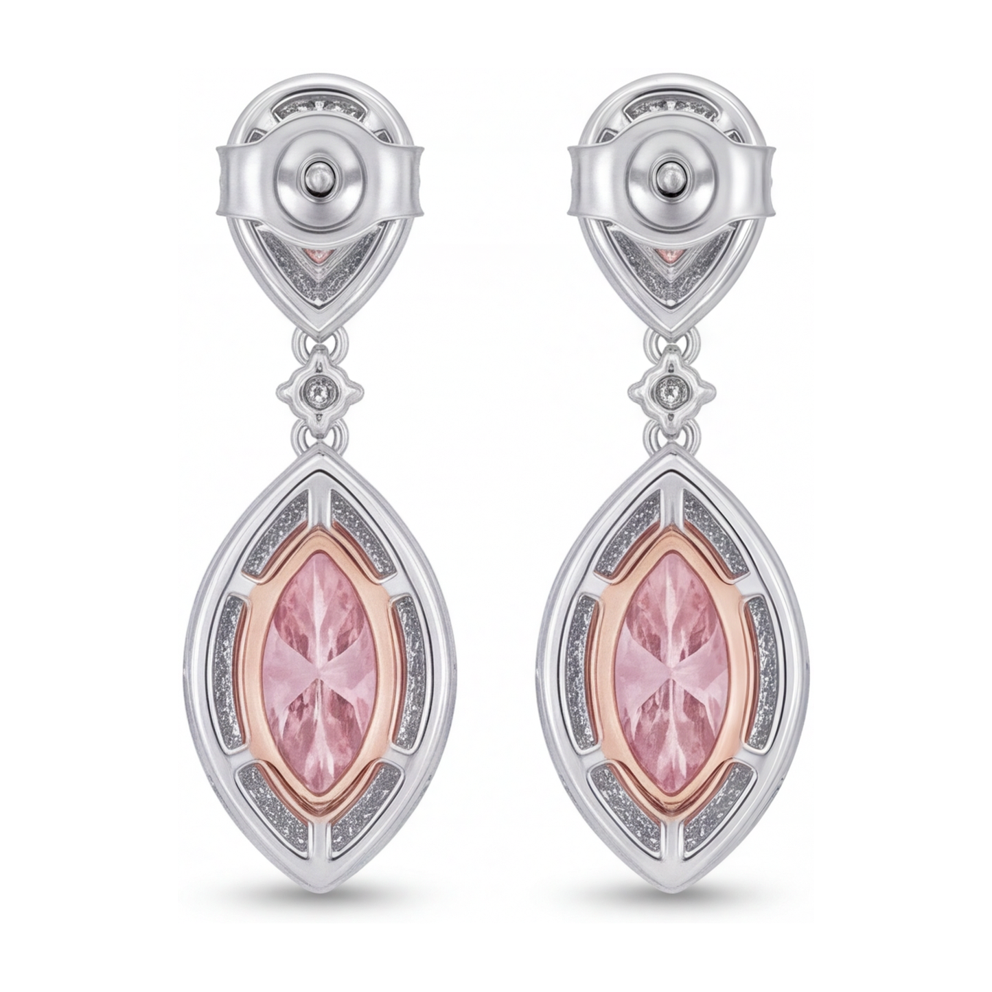 Orecchini pendenti con diamanti rosa da laboratorio 3,5 carati marquise Halo in Oro Bianco 14K