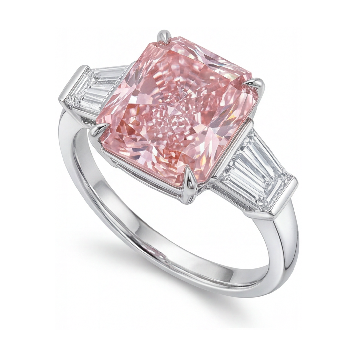 Anello con diamante rosa taglio radiant da 4,7 carati