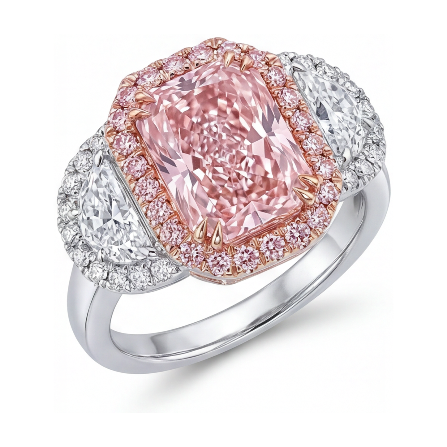 Anello con diamante rosa taglio radiant da 5,1 carati