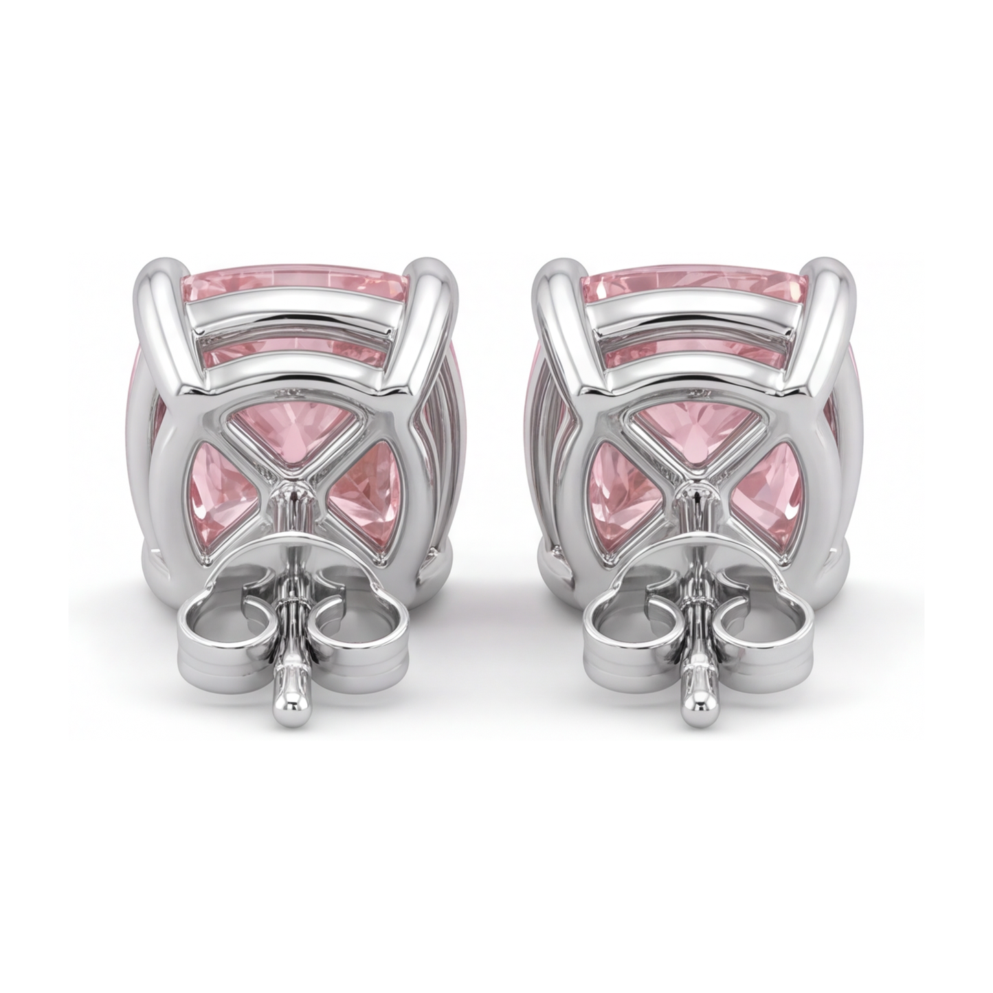 Orecchini a Lobo con Diamanti Rosa da 4 Carati da Laboratorio Taglio a Cuscino in Oro Bianco 14K