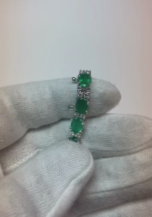 Bracciale tennis ovale verde smeraldo e diamante rotondo 15.25 carati gioielli