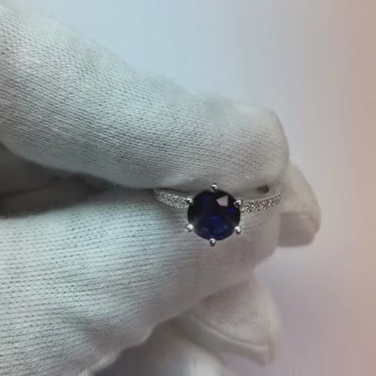Anello di fidanzamento con diamante blu da 2 carati con gemma a 6 punte