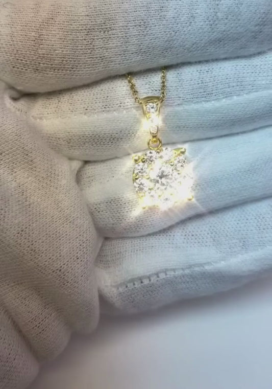 Ciondolo aureola di diamanti tondi da 2 carati in oro bianco 14K
