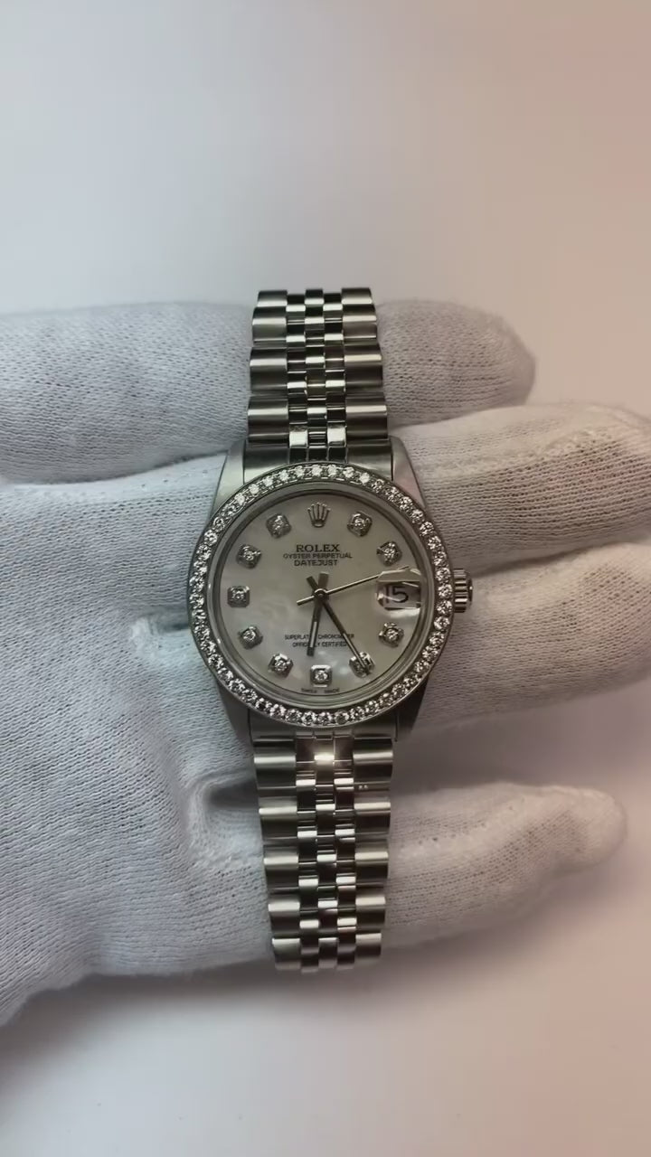 Orologio da uomo Rolex Datejust da 31 mm in acciaio inossidabile con quadrante in madreperla e diamanti