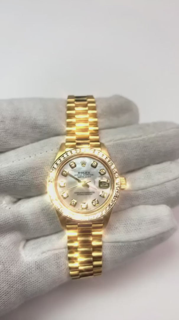 Orologio da donna Rolex President Datejust con quadrante con lunetta in diamanti
