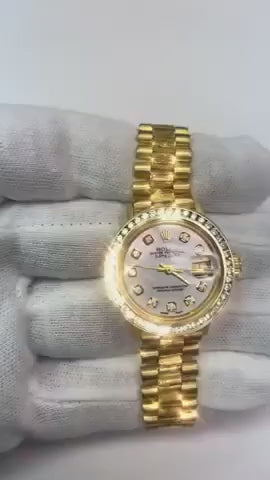 orologio presidenziale Rolex da donna lunetta in madreperla presidente oro giallo