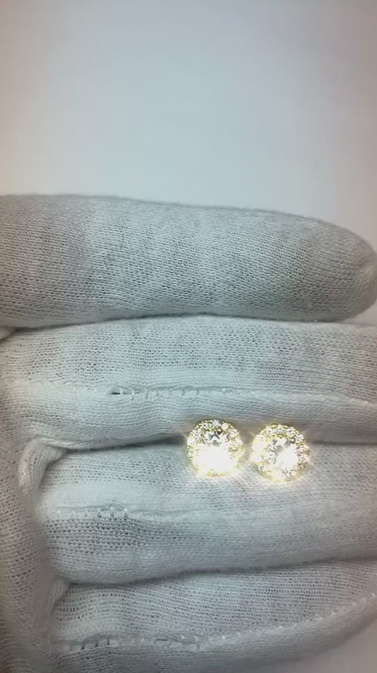 2 carati Round Halo Diamond Stud orecchino da donna gioielli in oro
