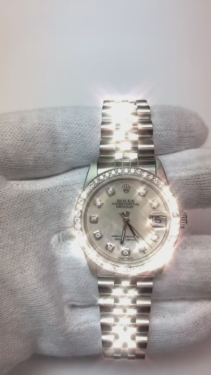 Orologio da uomo Rolex Datejust da 31 mm in acciaio inossidabile con quadrante in madreperla e diamanti