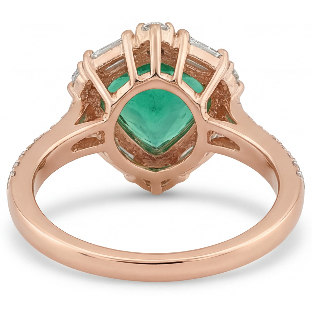 Anello di Fidanzamento Halo Oro Rosa 14K con Smeraldo Colombiano – vista dall'alto