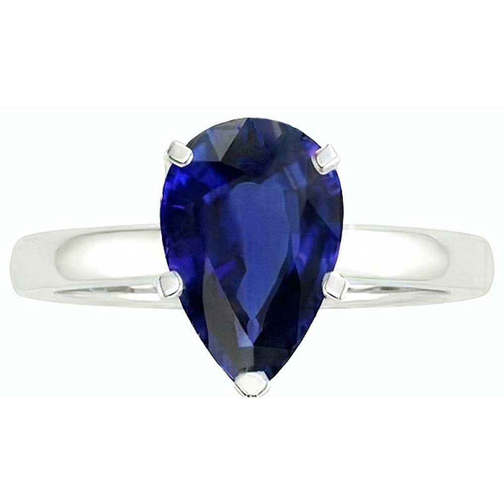 solitario con zaffiro blu profondo 3 carati taglio a pera in oro bianco 14K