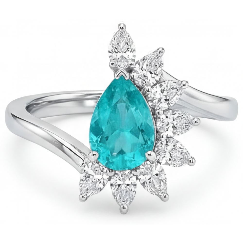 Goccia Tormalina Paraiba anello in Oro 14 Carati Bianco – vista principale