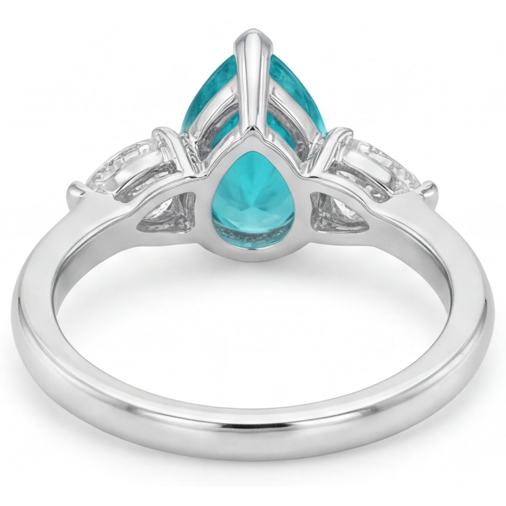 Tormalina Paraiba Taglio a Pera Anello Trilogy in Oro Bianco 14K – vista dall'alto