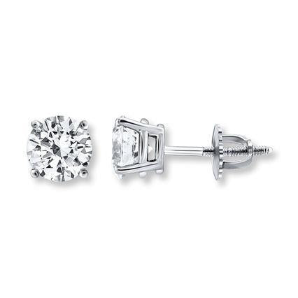 0,90 carati. Orecchino a bottone con diamante solitario rotondo in oro bianco 14K con griffe - harrychadent.it
