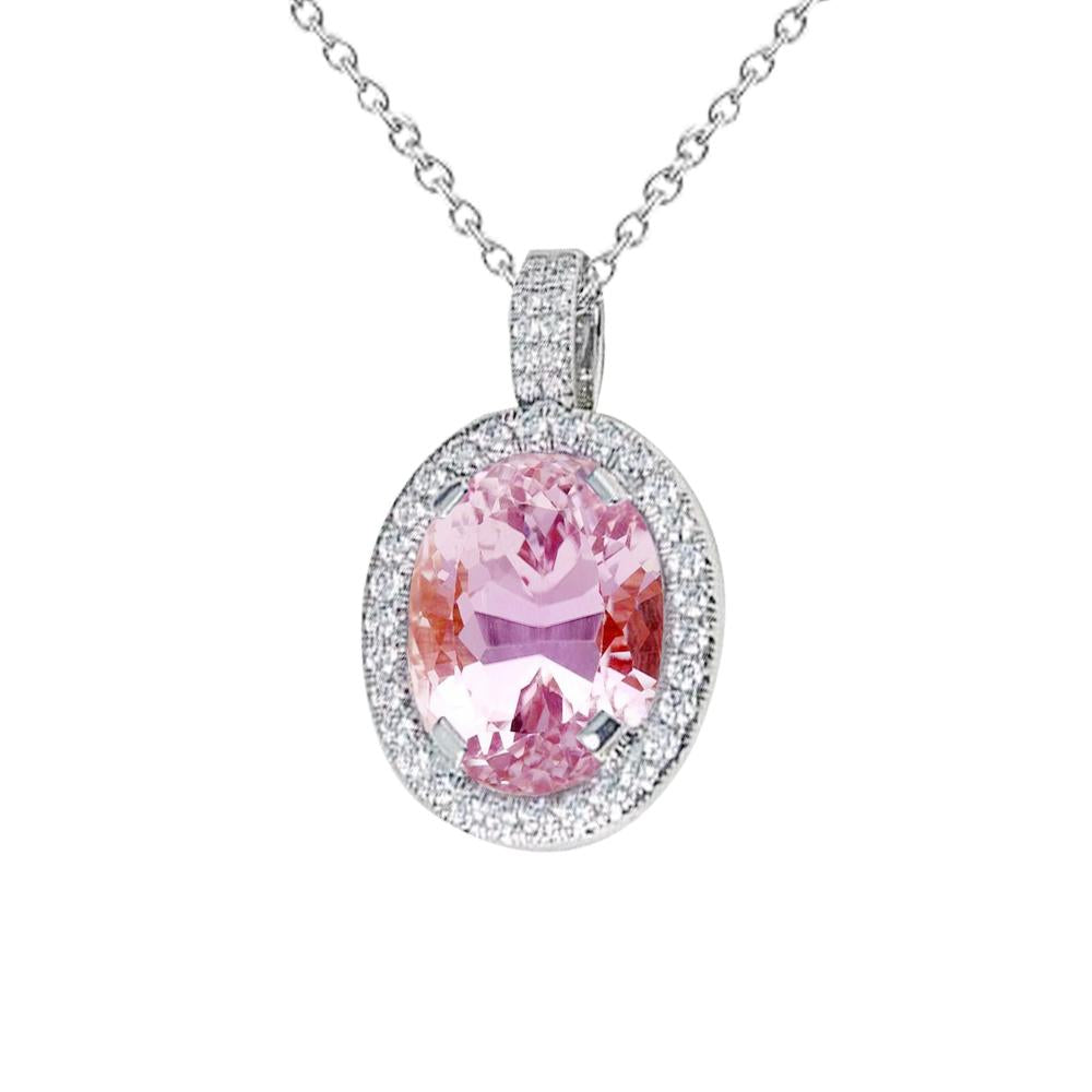 10.50 carati rosa taglio ovale Kunzite collana pendente in oro 14K - harrychadent.it