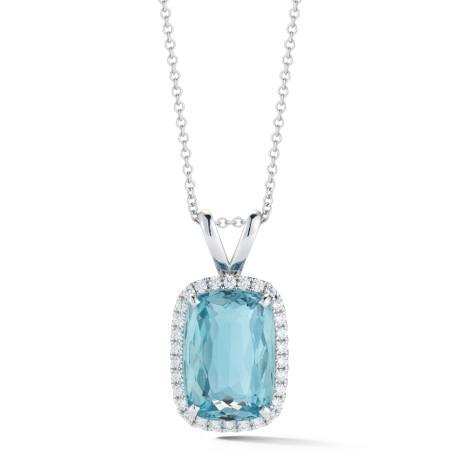 13.50 Ct Acquamarina Con Diamanti Pendente Con Catena Oro Bianco 14K - harrychadent.it