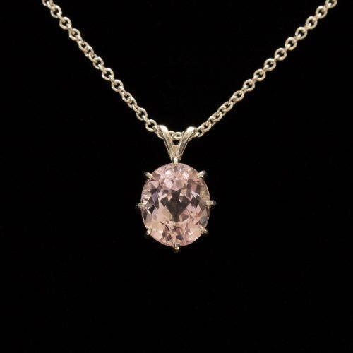15 ct. Solitario taglio ovale rosa Kunzite collana pendente oro bianco 14K - harrychadent.it